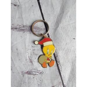 Vintage 1993 Tweetie Bird Santa Claus Looney Tunes Warner Bros Metal Keychain